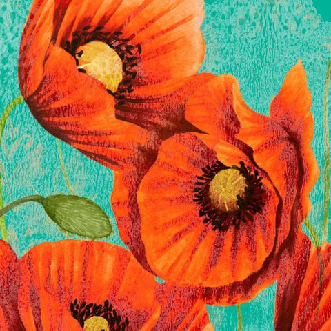 Red Poppies on Teal II White Modern Wood Framed Art Print by Studio W