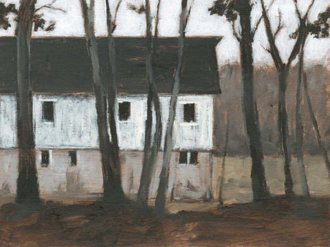 Autumn Barns I White Modern Wood Framed Art Print with Double Matting by Harper, Ethan