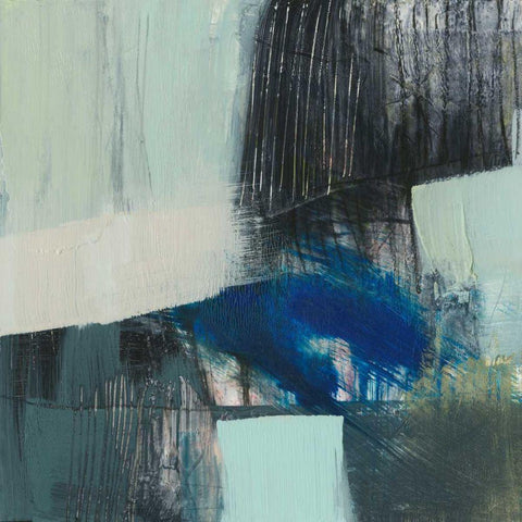 Cobalt Swipe I White Modern Wood Framed Art Print with Double Matting by Goldberger, Jennifer