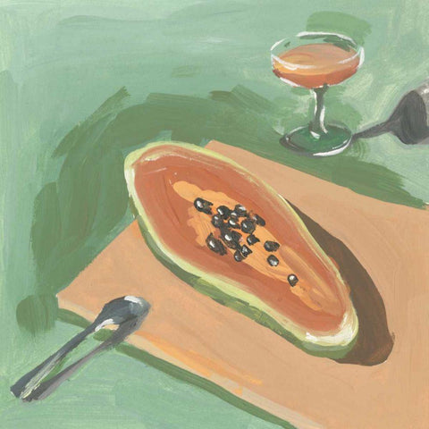 Still Life with Papaya I Black Modern Wood Framed Art Print with Double Matting by Wang, Melissa