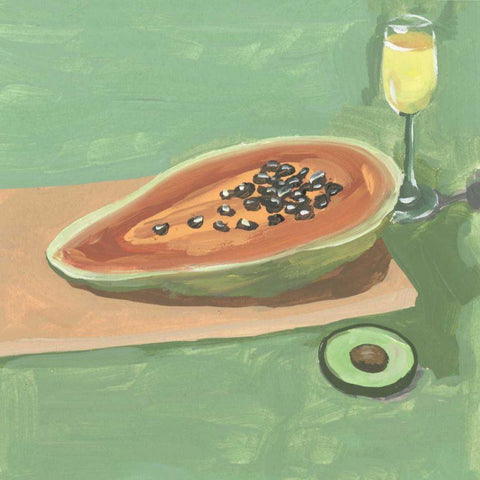 Still Life with Papaya II Gold Ornate Wood Framed Art Print with Double Matting by Wang, Melissa