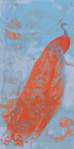 Pop Peacock I White Modern Wood Framed Art Print with Double Matting by Goldberger, Jennifer