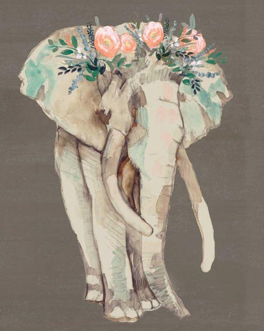 Flower Crown Elephant I Black Ornate Wood Framed Art Print with Double Matting by Goldberger, Jennifer