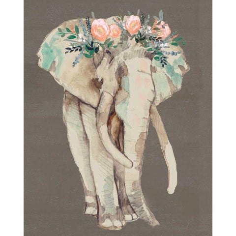 Flower Crown Elephant I Black Modern Wood Framed Art Print by Goldberger, Jennifer