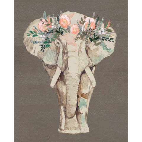 Flower Crown Elephant II White Modern Wood Framed Art Print by Goldberger, Jennifer