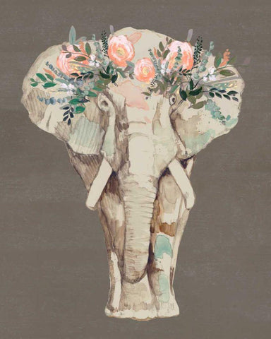 Flower Crown Elephant II White Modern Wood Framed Art Print with Double Matting by Goldberger, Jennifer