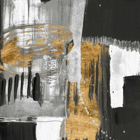 Golden Strokes I White Modern Wood Framed Art Print with Double Matting by Goldberger, Jennifer