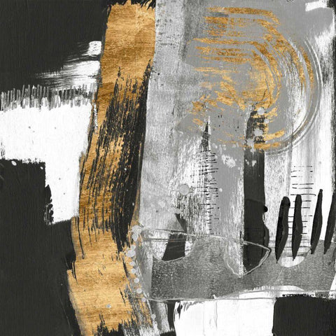 Golden Strokes II Black Modern Wood Framed Art Print by Goldberger, Jennifer