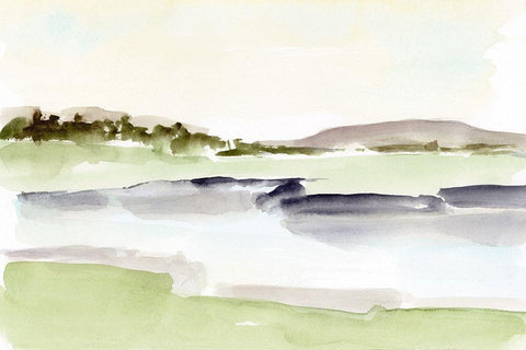 Lake Horizon II White Modern Wood Framed Art Print with Double Matting by Harper, Ethan