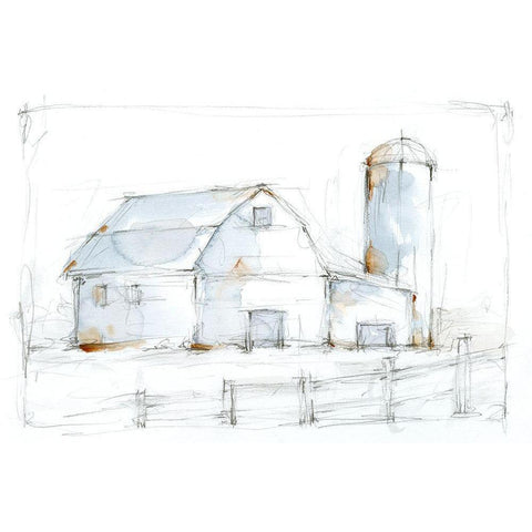 Barnyard Pencil Sketch I Gold Ornate Wood Framed Art Print with Double Matting by Harper, Ethan