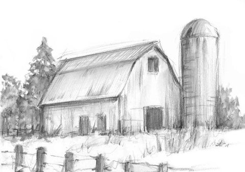 Black and White Barn Study I White Modern Wood Framed Art Print with Double Matting by Harper, Ethan