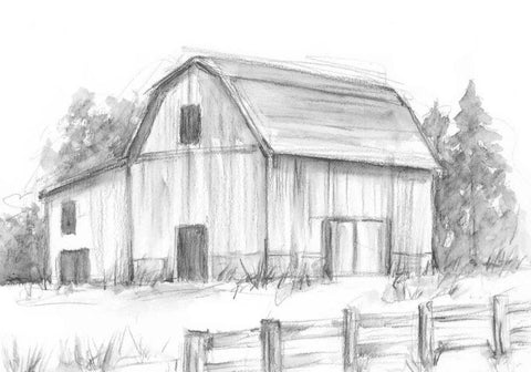 Black and White Barn Study II White Modern Wood Framed Art Print with Double Matting by Harper, Ethan