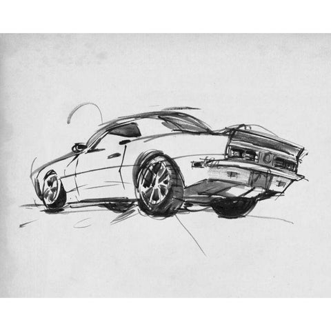 Classic Car Sketch II Black Modern Wood Framed Art Print with Double Matting by Warren, Annie