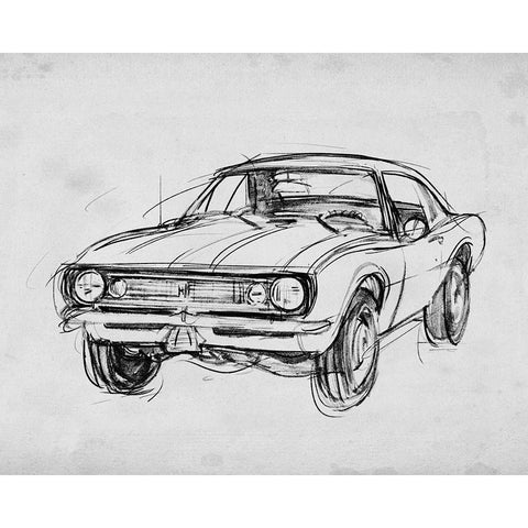 Classic Car Sketch III Gold Ornate Wood Framed Art Print with Double Matting by Warren, Annie