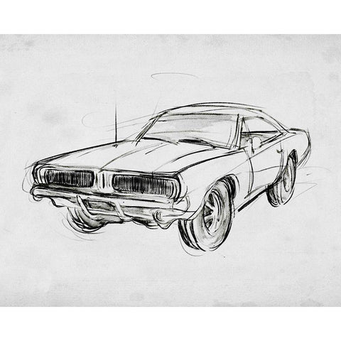 Classic Car Sketch IV White Modern Wood Framed Art Print by Warren, Annie