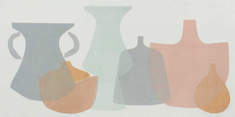 Soft Pottery Shapes I White Modern Wood Framed Art Print with Double Matting by Delamater, Rob