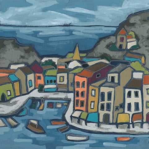 Mosaic Harbor II Black Ornate Wood Framed Art Print with Double Matting by Vess, June Erica