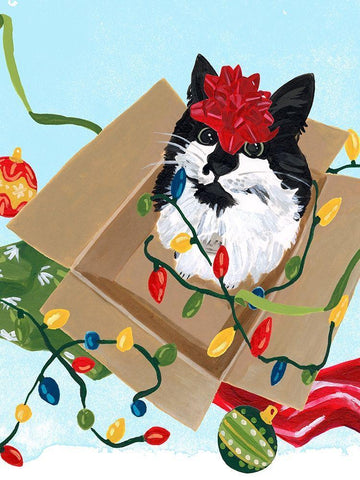 Meowy Hissmas II White Modern Wood Framed Art Print with Double Matting by Vess, June Erica