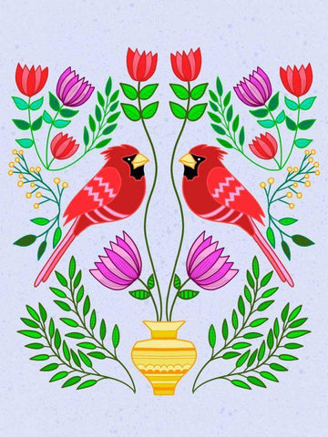 Folk Bird I White Modern Wood Framed Art Print with Double Matting by Moore, Regina