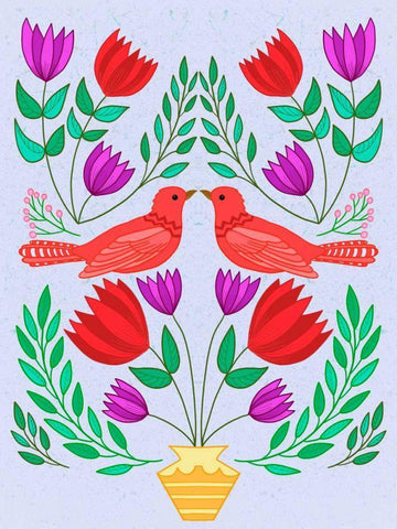 Folk Bird III White Modern Wood Framed Art Print with Double Matting by Moore, Regina