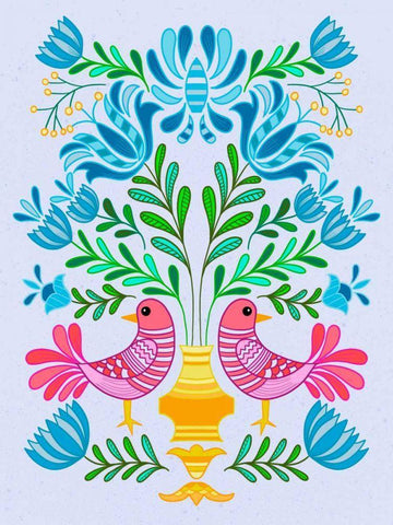 Folk Bird IV White Modern Wood Framed Art Print with Double Matting by Moore, Regina