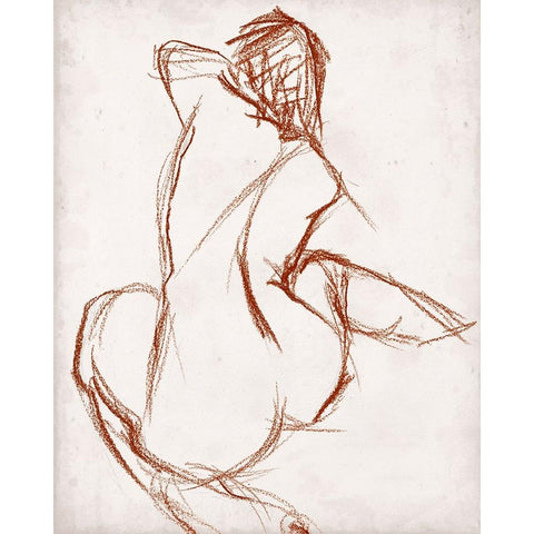 Rust Charcoal Nude Study I Gold Ornate Wood Framed Art Print with Double Matting by Parker, Jennifer Paxton