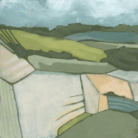 Field and Valley II White Modern Wood Framed Art Print with Double Matting by Vess, June Erica