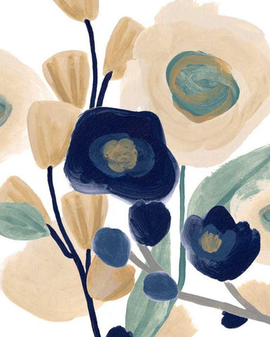 Blue Poppy Cascade I Black Ornate Wood Framed Art Print with Double Matting by Vess, June Erica
