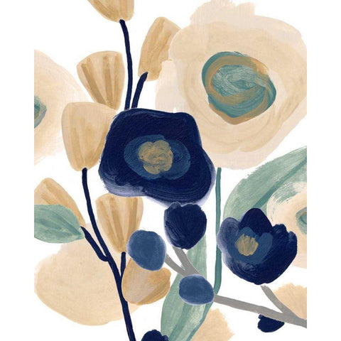 Blue Poppy Cascade I Gold Ornate Wood Framed Art Print with Double Matting by Vess, June Erica