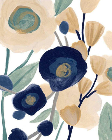 Blue Poppy Cascade II Black Ornate Wood Framed Art Print with Double Matting by Vess, June Erica