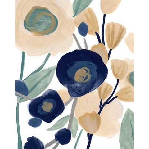 Blue Poppy Cascade II Gold Ornate Wood Framed Art Print with Double Matting by Vess, June Erica