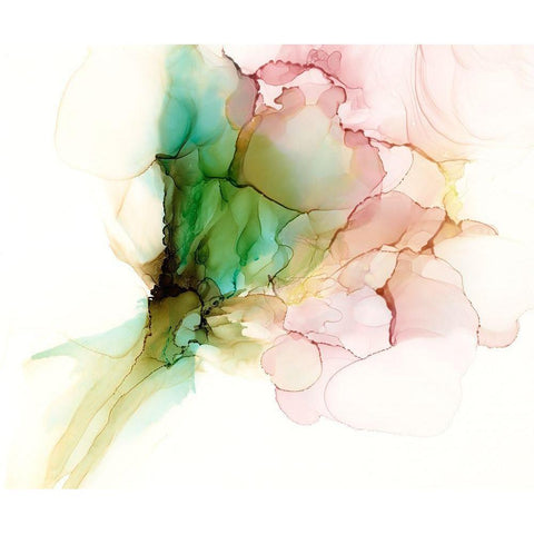 Pink and Turquoise Bloom I White Modern Wood Framed Art Print by Goldberger, Jennifer