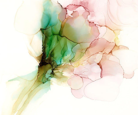 Pink and Turquoise Bloom I White Modern Wood Framed Art Print with Double Matting by Goldberger, Jennifer