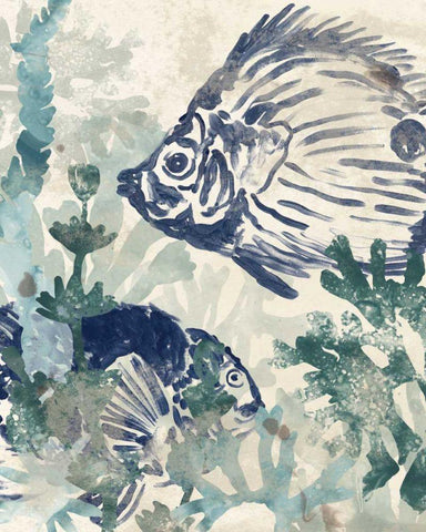 Seafloor Fresco I White Modern Wood Framed Art Print with Double Matting by Vess, June Erica
