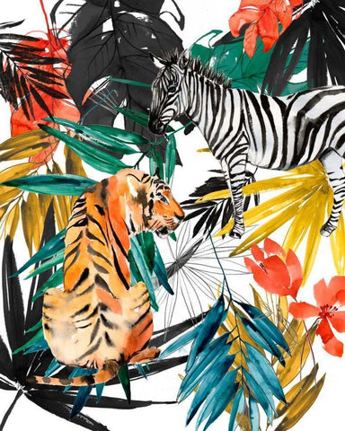 Jungle Life II White Modern Wood Framed Art Print with Double Matting by Goldberger, Jennifer