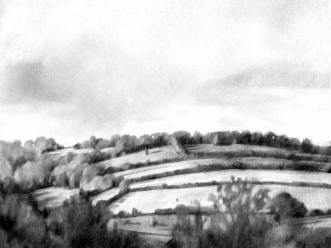 Rolling Landscape Sketch I White Modern Wood Framed Art Print with Double Matting by Caroline, Emma