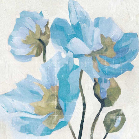 Azure Peony I White Modern Wood Framed Art Print with Double Matting by Caroline, Emma