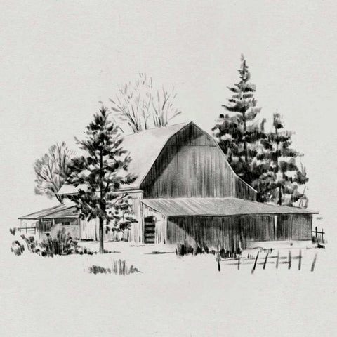Distant Barn Sketch II Black Modern Wood Framed Art Print by Caroline, Emma