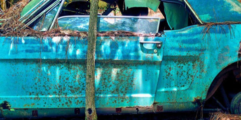 Car Graveyard XII White Modern Wood Framed Art Print with Double Matting by McLoughlin, James