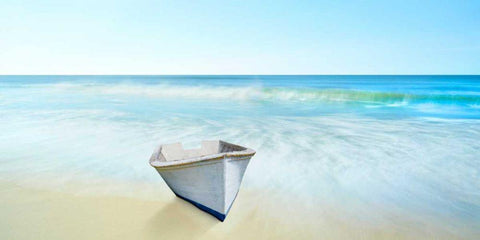 Boat on a Beach IV White Modern Wood Framed Art Print with Double Matting by McLoughlin, James