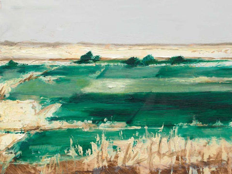 Emerald Fields II White Modern Wood Framed Art Print with Double Matting by Harper, Ethan