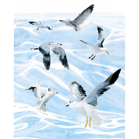 Seagull Soiree I White Modern Wood Framed Art Print by Warren, Annie