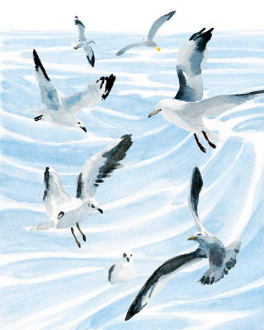 Seagull Soiree II White Modern Wood Framed Art Print with Double Matting by Warren, Annie