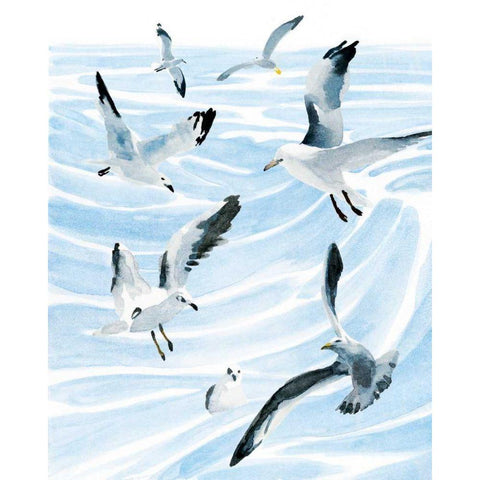 Seagull Soiree II Black Modern Wood Framed Art Print with Double Matting by Warren, Annie