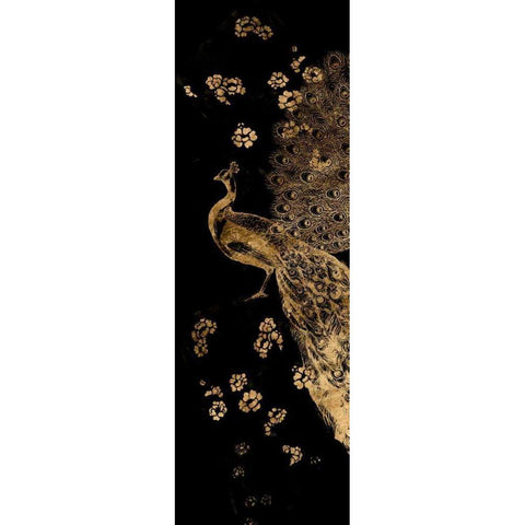 Gilded Peacock Triptych I Black Modern Wood Framed Art Print with Double Matting by Goldberger, Jennifer