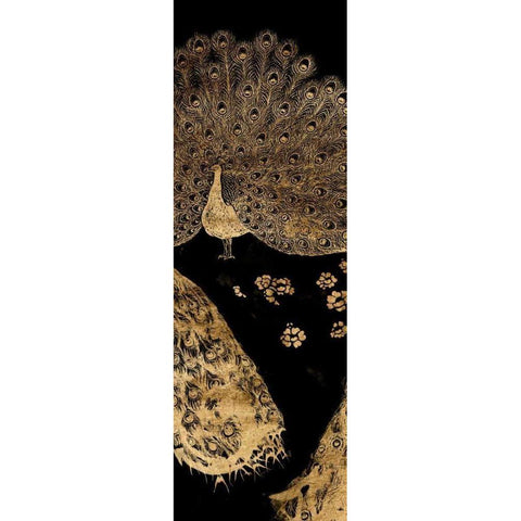 Gilded Peacock Triptych II Black Modern Wood Framed Art Print with Double Matting by Goldberger, Jennifer