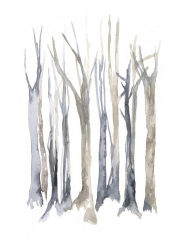 Neutral Treeline I Black Ornate Wood Framed Art Print with Double Matting by Goldberger, Jennifer