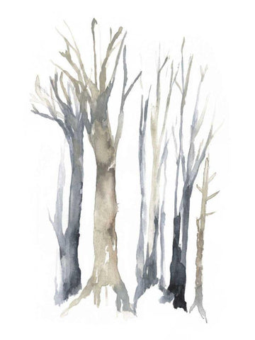 Neutral Treeline II White Modern Wood Framed Art Print with Double Matting by Goldberger, Jennifer