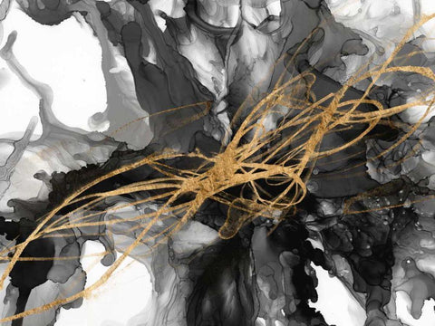 Golden Vortex I Black Ornate Wood Framed Art Print with Double Matting by Goldberger, Jennifer