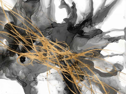 Golden Vortex II Black Ornate Wood Framed Art Print with Double Matting by Goldberger, Jennifer